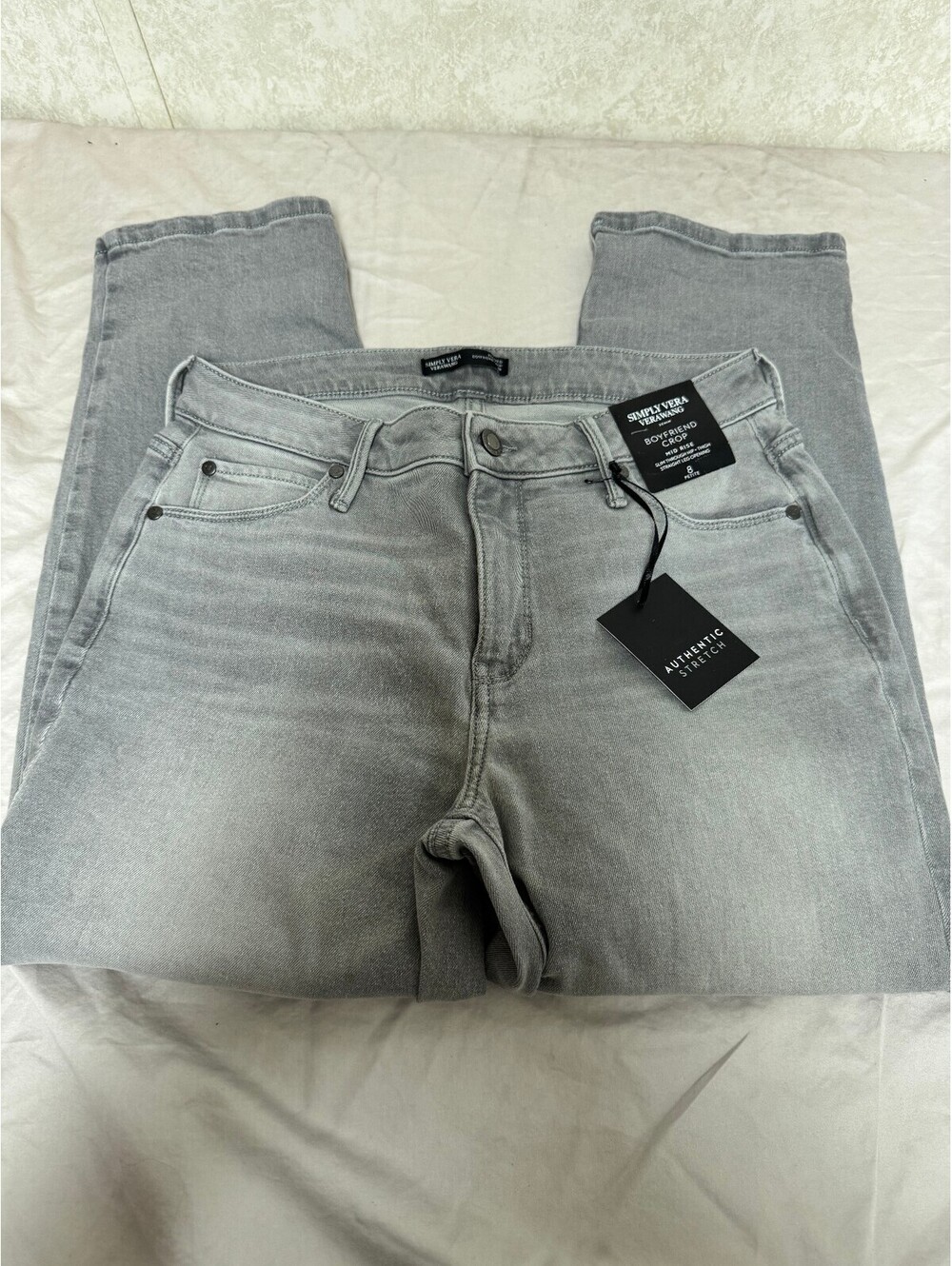 Simply Vera Vera Wang Greystone Grey Mid Rise Boyfriend Crop Jeans 8 Petite NWT